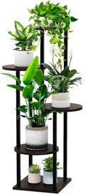 5 Tier Wood Tall Plant Stand Metal Rack Indoor, Multiple Flower Pot Holder Shelves Corner Rack, Round Planter Shelf Display Rack Storage Organizer for Patio Living Room Balcony(Black Oak)