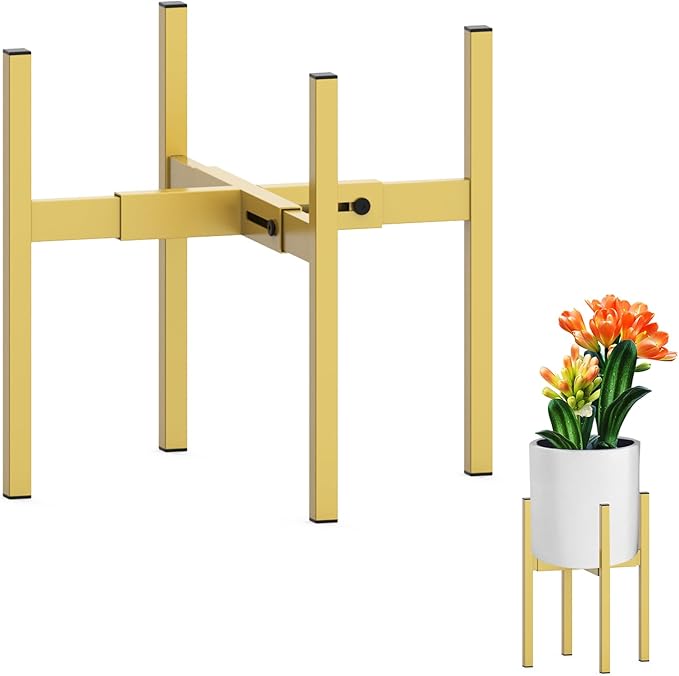 Heavy Plant Stand for 10"-16" Plant Pot Indoor Outdoor Corner, Adjustable Metal Heavy Duty for Large Pot (Golden 1 Pack)