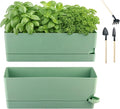 2 Pack Self Watering Pots for Indoor Plants 17 Inches Window Boxes Planters Rectangular Flower Pots Rectangle Herb Pots Large Plant Pots with Drainage Holes and Saucers Windowsill Planter, Green