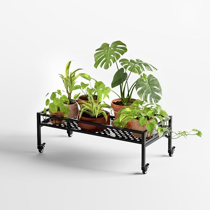 Zhongma Sturdy Metal Plant Stand with Wheels, 32.7x16x11.6 Inch High, Heavy Duty Succulent Shelf for Home Indoor and Outdoor, 220 LBS Capacity & Heavy Duty Construction
