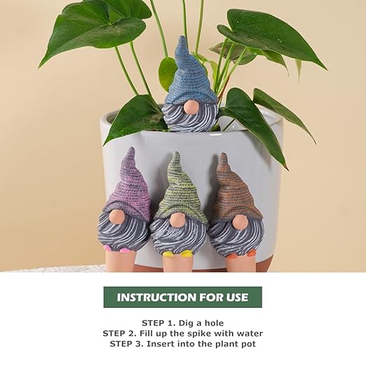 4 Pack Terracotta Watering Spikes, Vacation Self-Watering Planters Devices - Continuous Moisture with Slow Release Watering System - Perfect for Indoor Outdoor Plants (Gnome)