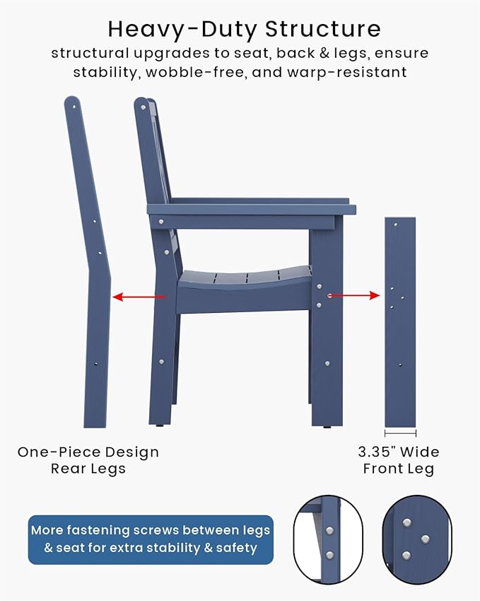 5-Piece Outdoor Dining Set, HDPE All-Weather Patio Table and Chairs Set for 4, Outdoor Patio Furniture Sets with Umbrella Hole for Outside, Deck, Backyard, Garden (Navy Blue)