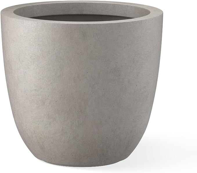 Kante 18 Inch Diameter Round Concrete Planter, Indoor Outdoor Large Plant Pot with Drainage Hole and Rubber Plug for Home Patio Garden, Buff Concrete