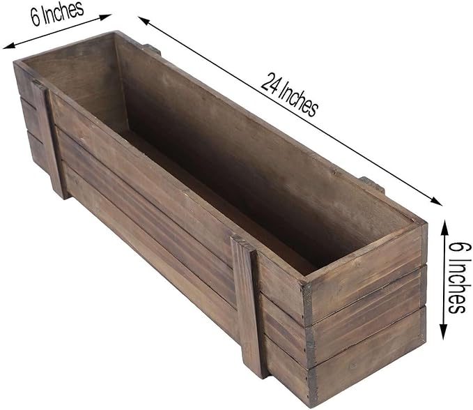 Efavormart 24"x6" Smoked Brown Rectangle Wood Planter Box with Plastic Liner, DIY Rustic Wooden Window Box for Wedding Table Centerpieces and Farmhouse Party Decor