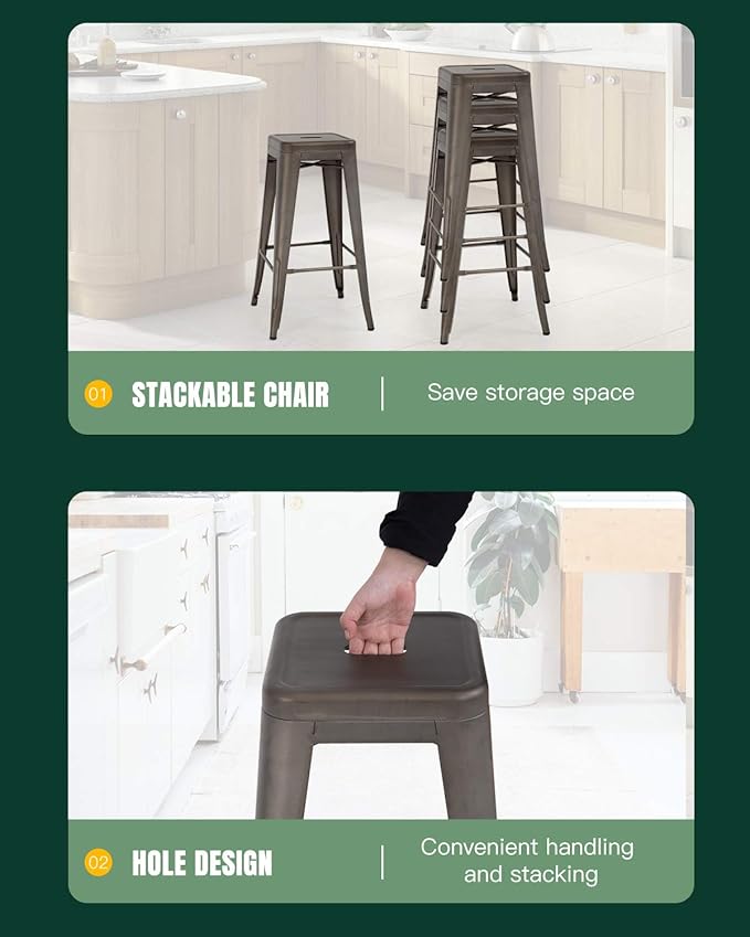 FDW Metal Bar Stools Set of 4 Counter Height Bar Stools 24 Inches Industrial Bar Chairs Patio Stool Stackable Backless Stool Indoor Outdoor Metal Kitchen Stools Bar Chairs (Bronze, 30")