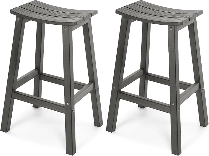 All-Weather Bar Stools Set of 2, 28" Height Outdoor Bar Stools, Never Rot or Fade, for Bar, Kitchen Counter, Deck, and Patio, Grey