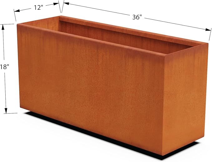 Plantercraft Large Rectangular Planters for Outdoor Plants 36x12x18 Corten Steel Planter | Large Outdoor Planter Box for Patios & Gardens | Heavy Duty Metal & Fully Assembled