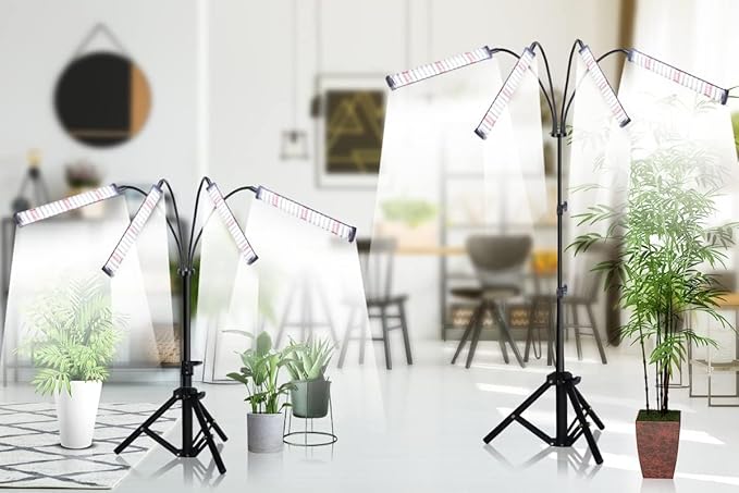 GHodec Grow Light with Stand, 200W 6000K Full Spectrum Gooseneck Floor Plant Light for Indoor Plants Growing,5 Dimmable Levels & Auto On/Off Timer, Tripod Stand Adjustable 15-48 in