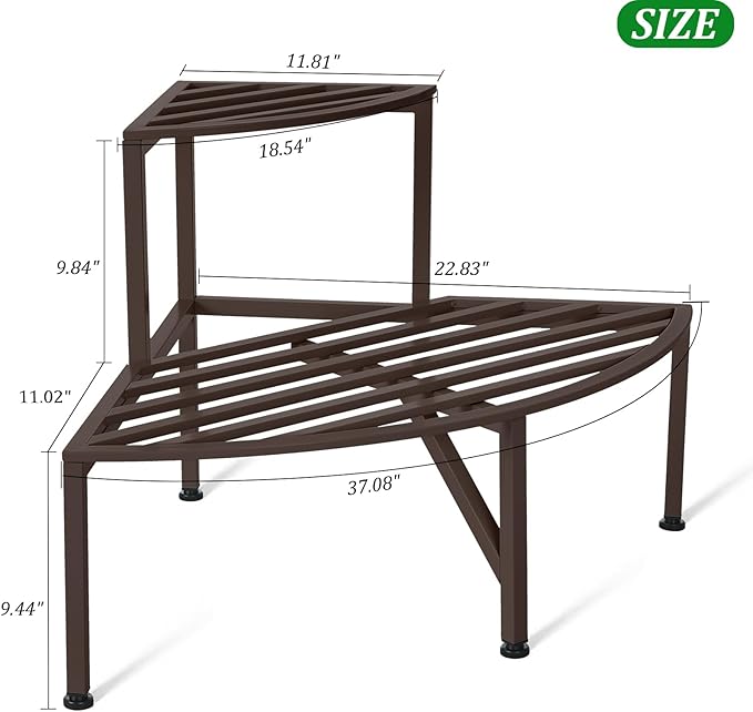 Corner Plant Stand Outdoor Metal,2 Tier Heavy Duty Ladder Plant Shelf Indoor for Multiple Plants,37.08" L x 22.83" W x 20.07" H,Coffee