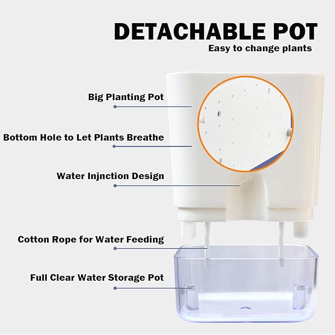 Planterhoma Self Watering Plant Pots for Indoor Plants 7/10 inch, 4 Packs Square Self-Watering Planters with Drainage Hole, White African Violet Pots for Devil's Ivy, Spider Plant, Orchid