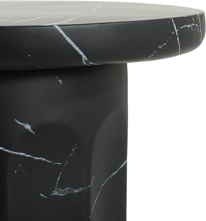 Christopher Knight Home Mervynt Outdoor Side Table, Lightweight Concrete Patio End Table Garden Stool with Round Top, Decorative Accent Table for Patio Balcony Beach Pool Side, Black Marble Finish