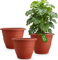 3 Pack Large 16 Inch Plastic Plant Pots for Outdoor Plants,Durable & Lightweight Flower Pots with Drainage Holes,Weather-Resistant Large Planters for Patio Garden(Brick Red)