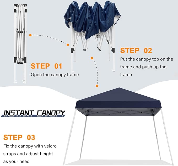 Canopy Tent, 10X10 FT Pop Up Canopy Outdoor Instant Tent Slant Legs with Carrying Bag, Portable Gazebo Shelter for Patio Deck Garden and Beach - 8X8 FT Canopy Cover (Dark Blue)