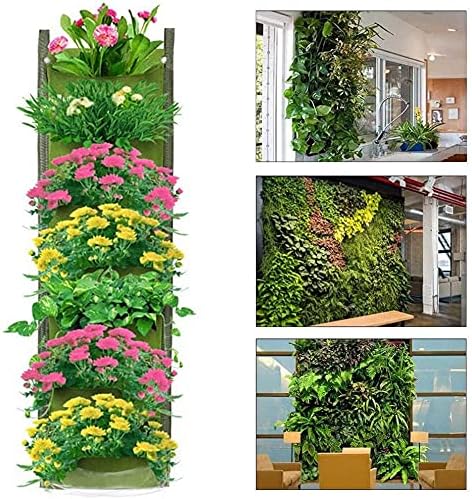 LITLANDSTAR Hanging Planter Bags, 2 Pack 7 Pocket Hanging Vertical Wall Planter Planting Grow Bags Outdoor Indoor Gardening Vertical Greening Flower Container, Planting Bags Storage Bags(Green)