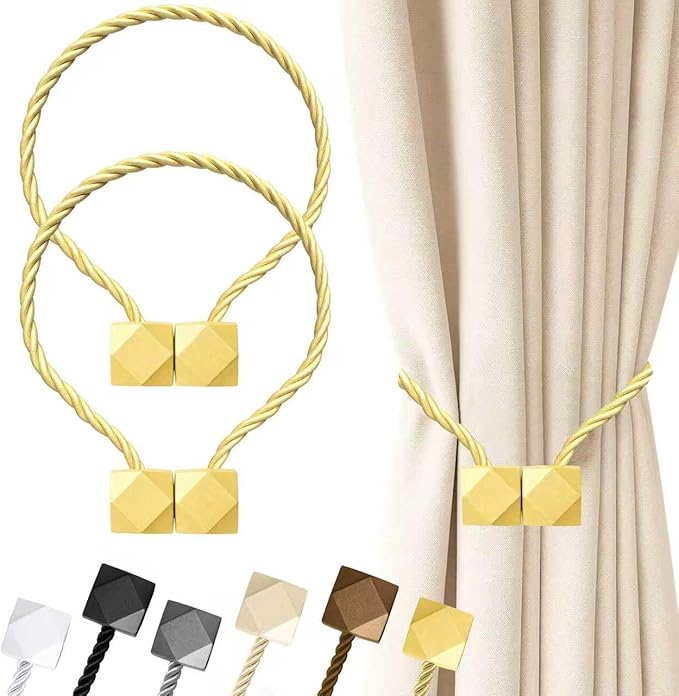 Hion Magnetic Curtain Tiebacks Golden 2pcs, Curtain Tiebacks Buckles Holdbacks Holders Hooks Clip for Home Bedroom Office Decorative Curtain