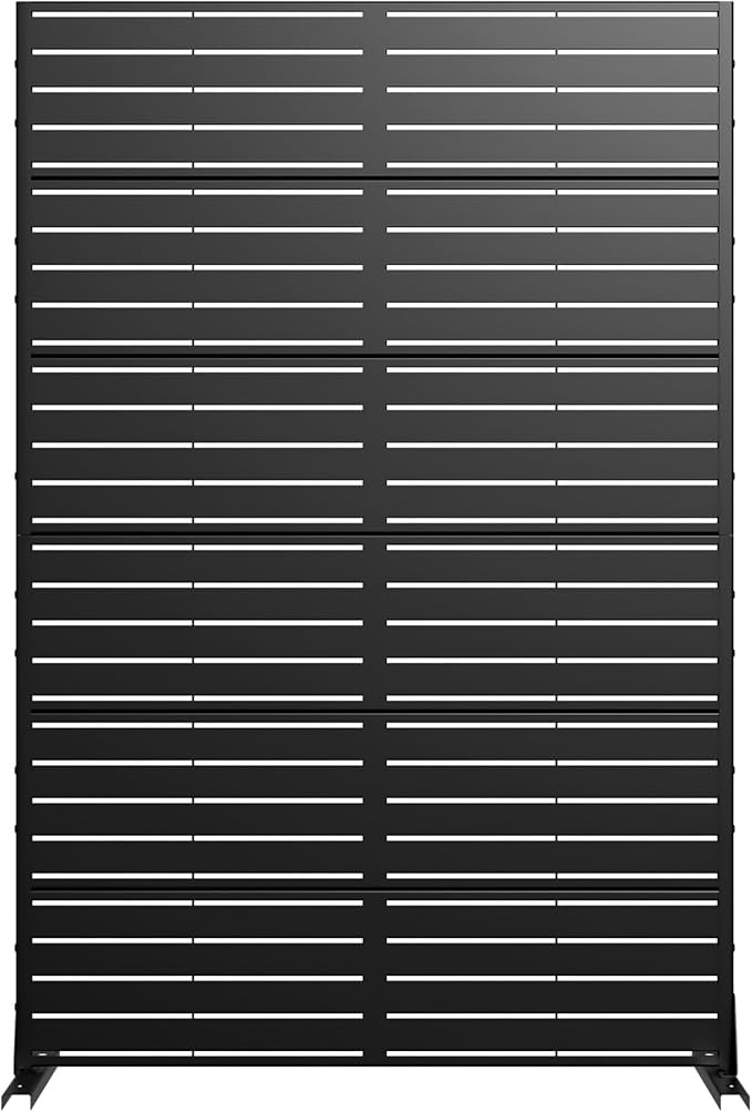 Casaphoria Metal Privacy Screen Outdoor, 72" H x 47" W Freestanding Decorative Privacy Screen for Patio Deck Balcony Garden with Stable Base, Black Brick
