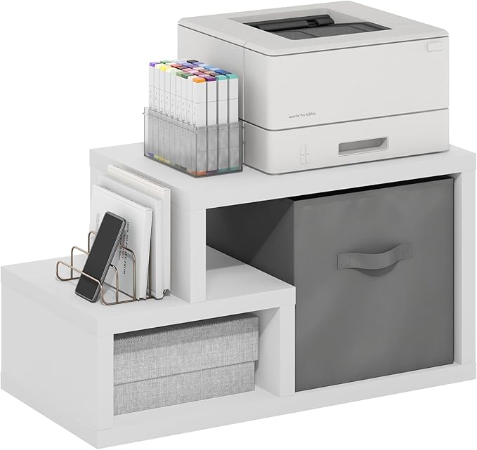Furinno Viola Multipurpose Shelf, with Storage Bin, White/Light Grey