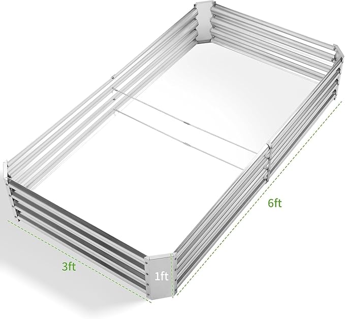 Land Guard 3 Pack 6×3×1ft Galvanized Metal Raised Garden Bed, Metal Planter Kit Box Outdoor for Deep-Rooted Vegetables, Flowers, Green and Herbs, Silver
