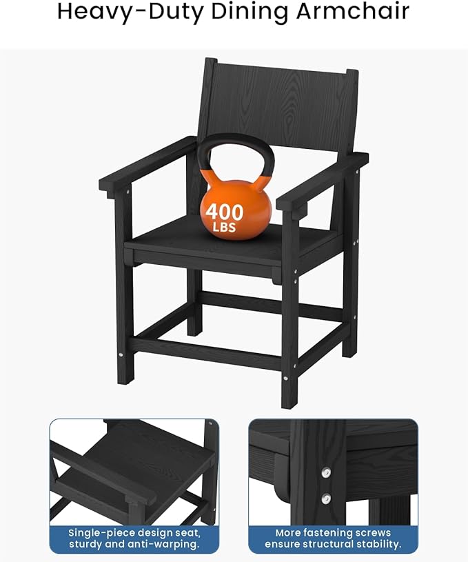 9-Piece Outdoor Dining Set, HDPE Weatherproof Patio Table and Chairs Set for 8, Outdoor Patio Furniture Sets with Umbrella Hole for Outside, Deck, Backyard, Garden (Black)