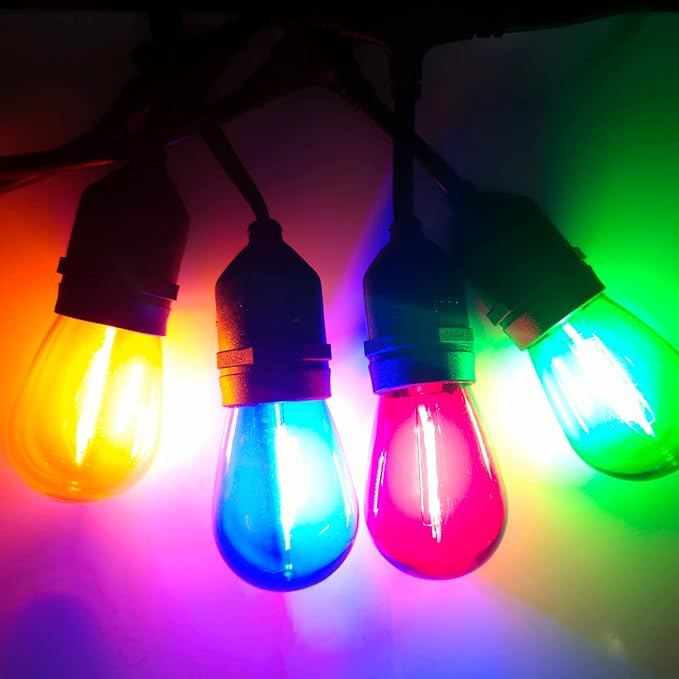 Meconard 24Pack S14 Colored LED String Light Bulbs,1Watt Plastic Shatterproof Waterproof Outdoor Indoor Replacement Bulbs for Home Decor, E26 Medium Base, Multi-Color: Red/Green/Blue/Orange