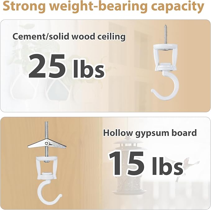 Mkono Ceiling Hooks for Hanging Plants, Heavy Duty Metal Plant Hanger for Drop Ceiling, Swag Hook for Hanging Planters, Lights, Birdfeeders, Indoor Outdoor Decorative Screw-in Hooks (White 2 Pack)