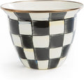 MACKENZIE-CHILDS Flowerpot, Decorative Garden Pot for Growing Plants, Black-and-White Courtly Check