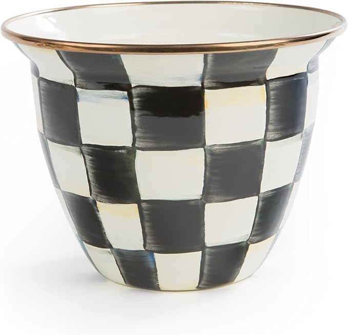 MACKENZIE-CHILDS Flowerpot, Decorative Garden Pot for Growing Plants, Black-and-White Courtly Check
