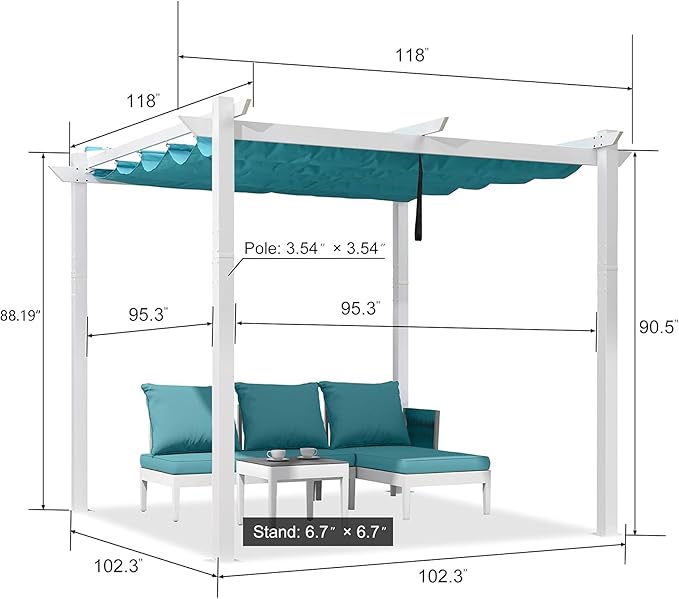 PURPLE LEAF 10' x 10' Outdoor Aluminum Pergola White Heavy-Duty Retractable Pergola Patio Metal with Double Sun Shade Canopy for Backyard Gardens Deck, Blue