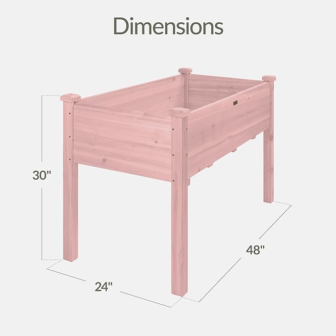 Best Choice Products 48x24x30in Raised Garden Bed, Elevated Wood Planter Box Stand for Backyard, Patio, Balcony w/Bed Liner, 200lb Capacity - Pink