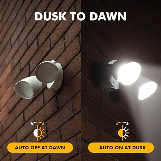 LUTEC 6222W-D2D 3500 Lumen 32 Watt Dusk to Dawn Dual-Head Flood Light Outdoor Waterproof Exterior Security Wall Light, Full Metal Design Floodlight for Patio, Garden, Yard-White