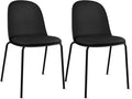 2xhome Modern Stackable Armless Dining Chair | Plastic Shell Seat with Metal Legs | Indoor or Outdoor Use | Home Kitchen Patio (2, Black, Padded Seat)