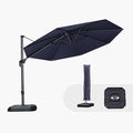 PURPLE LEAF 11 Feet Patio Umbrella with Base and Cover Round Outdoor Cantilever Umbrella Aluminum Offset Umbrella with 360-degree Rotation for Garden Deck Pool Patio Navy Blue