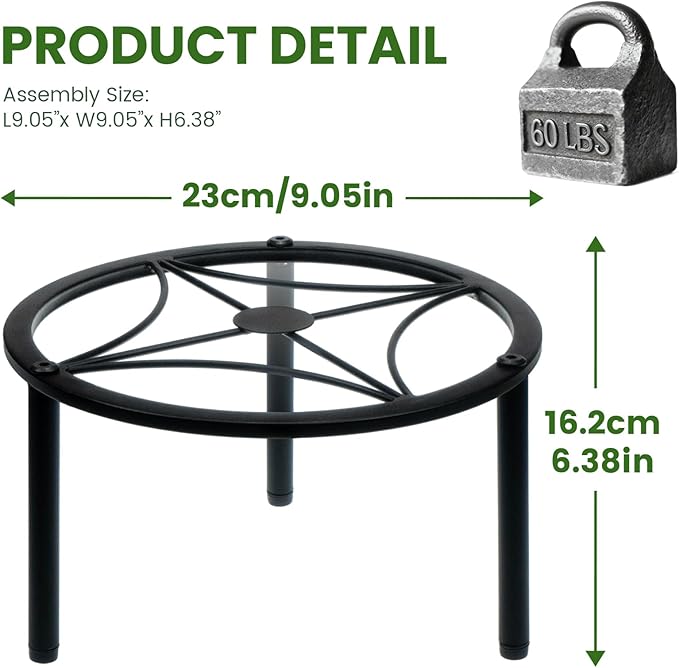 TOSKING Heavy Duty Metal Plant Stand - 9.1-inch Round Tray with Geometric Pattern, Adjustable Leveling Feet & Rust-Resistant Finish for Indoor/Outdoor Use
