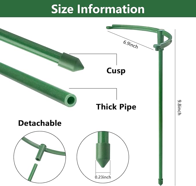 36Packs Plant Support Stake Half Round Plant Support for Indoor Plants, Stackable 3 Tier Garden Flower Support, Plant Rings for Tomato,Monstera, Peony, Hydrangea, Climbing Plants