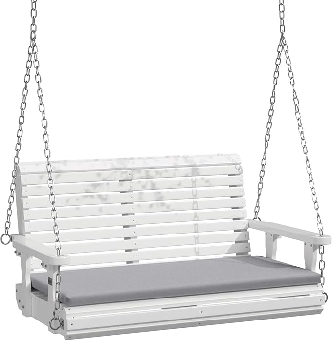 VINGLI Outdoor 4 FT Porch Swing, Heavy Duty 880 LBS Wooden Patio Swings with Cushions, Farmhouse Style Hanging Bench with Adjustable Chains for Yard | Garden | Lawn | Balcony, White