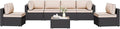 Shintenchi 7 Pieces Outdoor Patio Sectional Sofa Couch, Wicker Furniture Conversation Sets with Washable Cushions & Glass Coffee Table for Garden, Poolside, Backyard (Khaki)