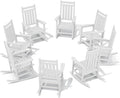 SERWALL HDPE Outdoor Rocking Chair Set of 8, Patio Rocking Chairs for Adults, All Weather Outdoor Rockers for Lawn, White