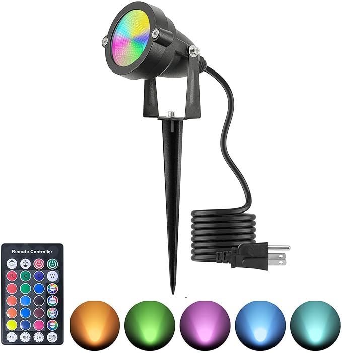 RGB Hallowmas Outdoor SpotLights with Timer(4/6/8H), 10W Metal case Color Changing Spot Light Outdoor Garden Yard Lawn Landscape Spot Lights IP65 Waterproof, 1 Lights