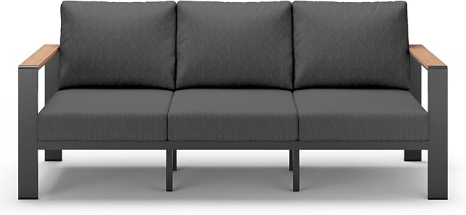 Aluminum Outdoor Patio Furniture 3 Seats, All-Weather Outdoor Patio Sofa with Washable Thick Cushion, Morden Patio Couch for Porch, Balcony, Deck, Yard, Graphite