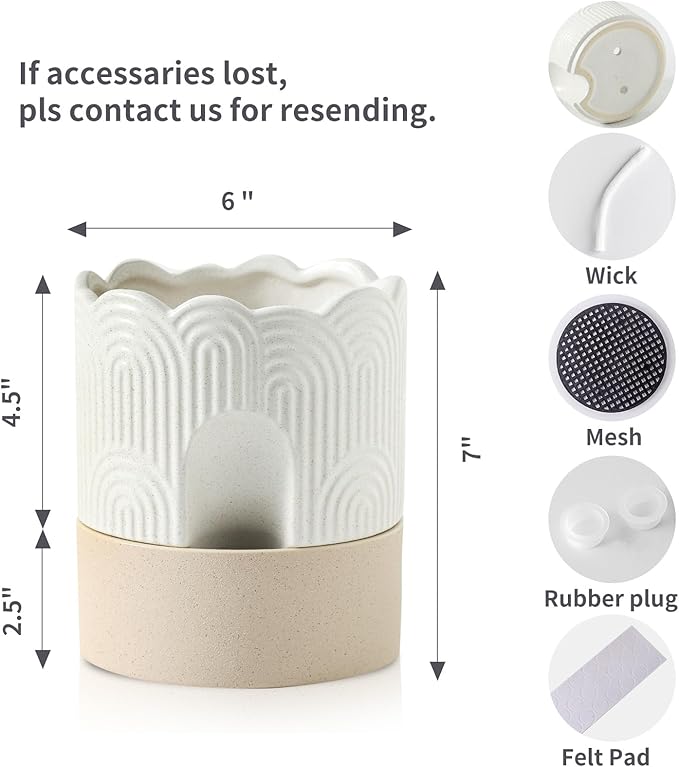 Nihow Self Watering Plant Pot: 6 Inch Ceramic Planter with Drainage Hole & Water Storage Plus - Relief Design Self Watering Pot for Indoor Plants - Beige & Nature Flower Pot