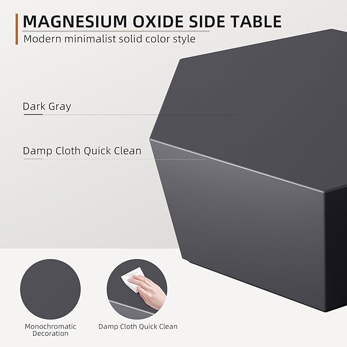 UPHA Outdoor Hexagon Coffee Table, Small Modern Minimalist Accent Tables, Low Light Concrete Center Table for Living Room, Outside Patio, Deck, 35×30.7×15, Dark Gray