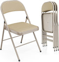 VINGLI 4 Pack Folding Chairs with Padded Seats, Metal Frame with Pu Leather Seat & Back, Capacity 350 lbs, Set of 4, Khaki