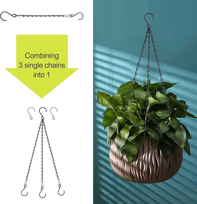 RIFNY 20 Inch Chain for Hanging Plants, Black Small Plant Chains for Hanging Baskets Kits with Hooks for Bird Feeders Planters Billboards Lanterns Wind Chimes Ornaments Outdoor Indoor Use (5 PCS)