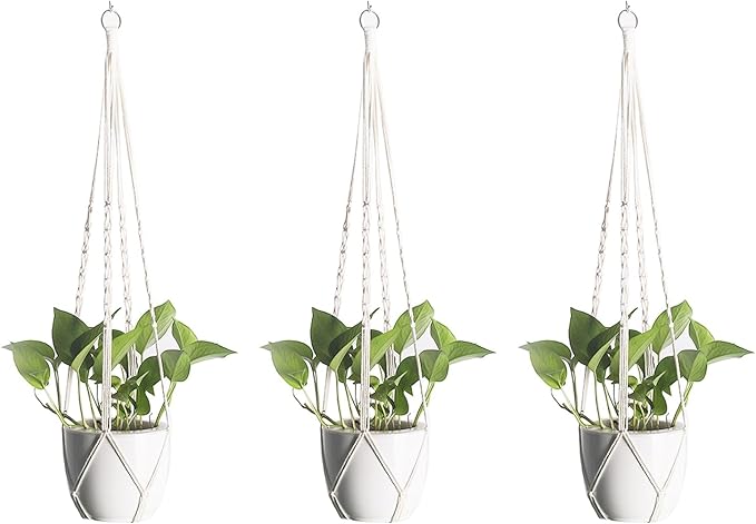 Macrame Plant Hangers 3 Pack, Hanging Plant Holders for Indoor Plants, Handmade Woven Cotton Rope Hanger Kits, Decorative Flower Pot Holders for Home & Garden Decor（Plants Not Included）