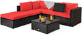 Tangkula 6 Piece Patio Furniture Set, Outdoor Deck Lawn Backyard Sectional Sofa with Coffee Table, Durable Steel Frame PE Rattan Wicker Conversation Set (Red)