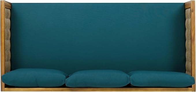 Merax 67.5" Outdoor Patio Daybed 3 Seater Sofa Bed,Acacia Wood Frame with Rattan Arm,Cushion & Pillow for Courtyard