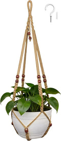 35 Inch Macrame Plant Hanger, Large for up to 15 Inch Pot Extra Long Hanging Planter Holder Basket with Wood Beads for Indoor Outdoor Home Decor (Brown, 1-Pack)
