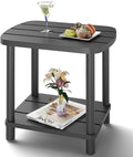 Outdoor Side Table, Adirondack Outdoor Patio Table, Bamboo Small Patio End Tables for Pool, Porch, Backyard, Bathroom and Indoor. Easy Maintenance & Weather Resistant (Grey, Standard)
