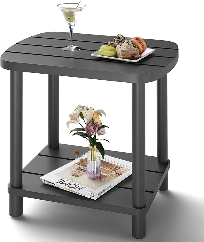 Outdoor Side Table, Adirondack Outdoor Patio Table, Bamboo Small Patio End Tables for Pool, Porch, Backyard, Bathroom and Indoor. Easy Maintenance & Weather Resistant (Grey, Standard)