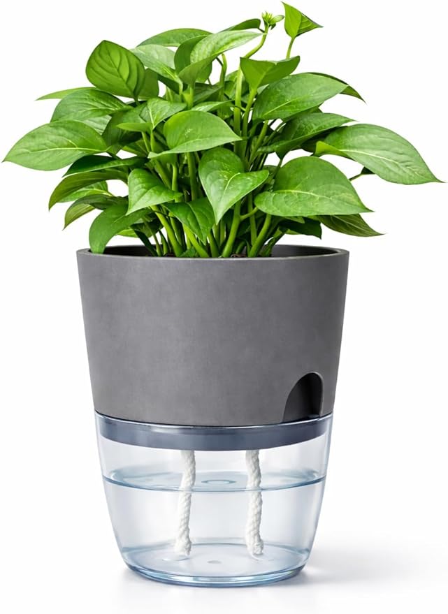 Self Watering Planter Pot with Upgraded Wick System – Modern Indoor Plant Pot with Visible Water Reservoir